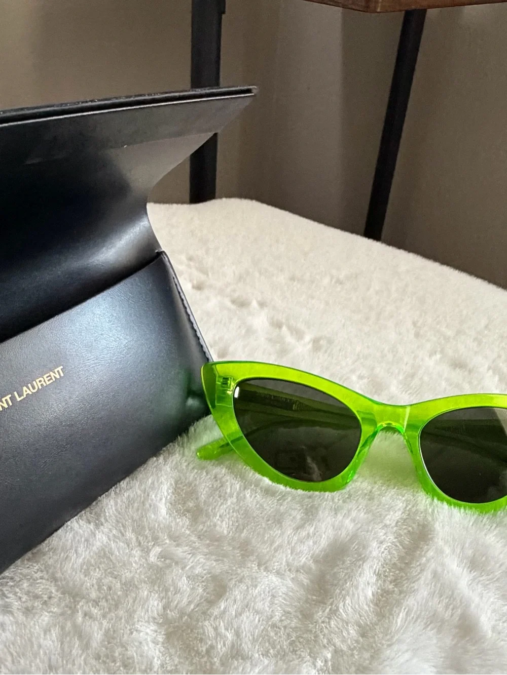 Saint Laurent Lily Translucent Lime Green Cat Eye SL213 Retro Chic Sunglasses